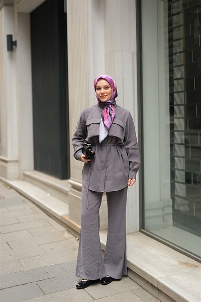 LOCCO Women's Detailed Modal Suit Gray