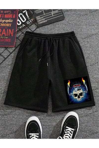 belean Unisex Fire Skull εμπριμέ σορτς Lycra Stretchy Single Jersey Χτενισμένο βαμβακερό ύφασμα που δεν ιδρώνει