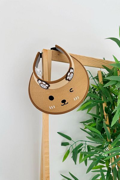 Minigimin Cicileri My Little One's Ciceras (6-12 Years) Children's Visor Hat with Teddy Bear Detail - Straw