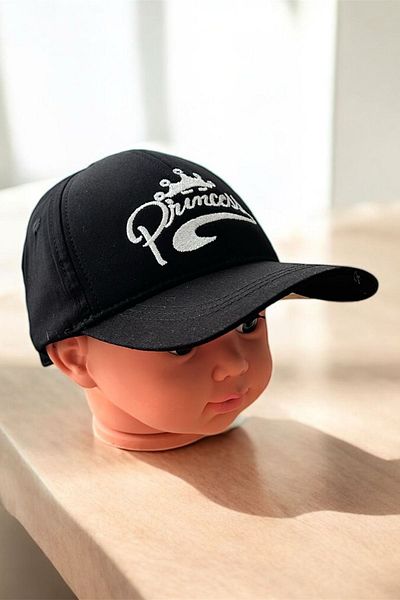 Minigimin Cicileri My Little One's Cicileri (4-8 Years) Girl's Hat with Prince Writing - Black