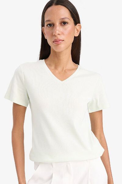 DeFacto Slim Fit Slim Fit V-Ausschnitt Basic Straight Rib Short Sleeve T-Shirt I1080az25sp