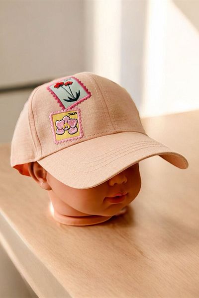 Minigimin Cicileri My Little One's Cicileri (4-8 Years Old) Flower Embroidered Girl's Cap Hat - Salmon