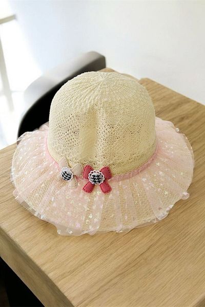 Minigimin Cicileri My Little One's Cicileri (6-12 Years) Tulle Straw Girl's Hat - Cream