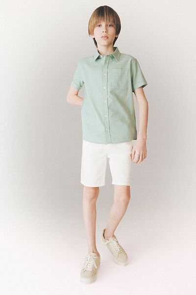 DeFacto Boy's Polo Neck Linen Look Basic Plain Short Sleeve Shirt Z3204A625Sm