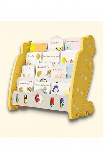 COOYA 2 in 1 children's bookshelf,with 2 toy storage boxes,easy to install,for book storage display,yellow