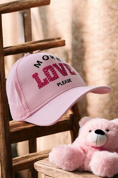 Minigimin Cicileri My Little One's Cicileri (4-8 Years) Mini Star Love Written Girl's Hat - Pink