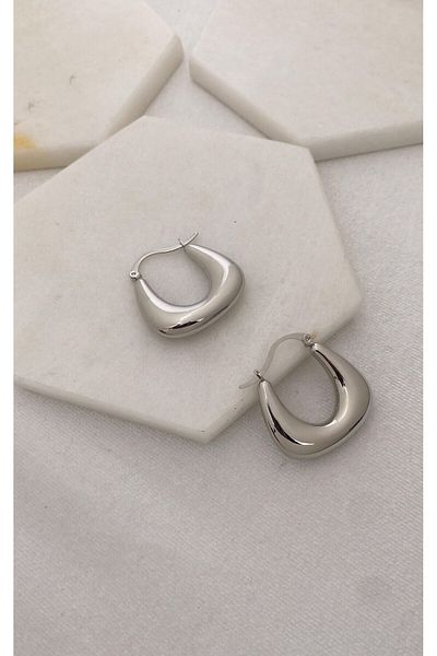 Sacha Accessories Geometric Silver Hoop Earrings