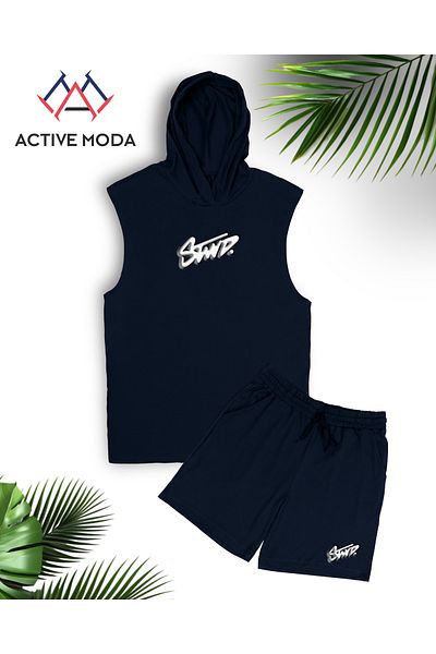 JANSO GROUP Active Moda_Men's Stwd Basikli Sleeveless Sports Singlet Shorts Set 2 Li Cotton Oversize Large Size