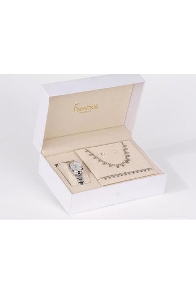 Freelook Fl.1.10488-1 Pendant Bracelet and Earring 5 Atm Water Resistant Steel Cord Metallic Color Watch