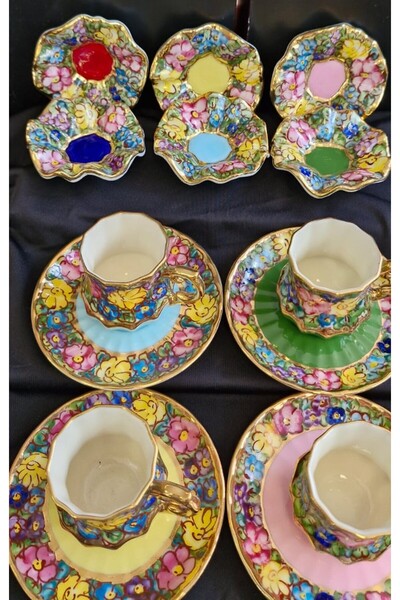 BY.RAYKA PORSELEN El Dekor Lebriz Porcelain El Dekor Painting Cup Set and Lok...