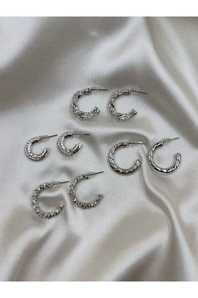 Eylülün Takısı Women's Silver Color 4 Pair Twist Earrings