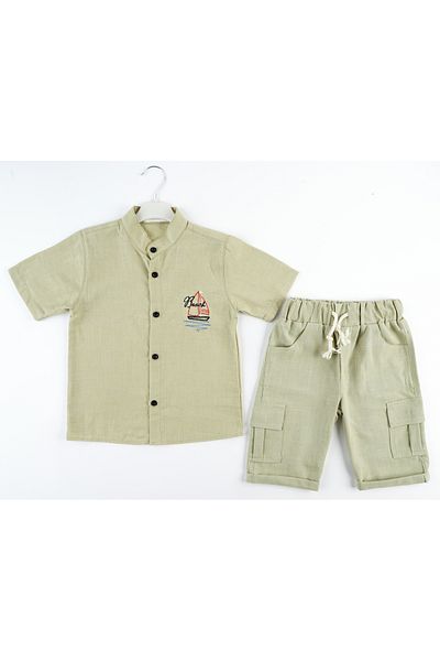 Katre Boy's Summer 2-Piece Shirt and Cargo Pocket Capri Suit