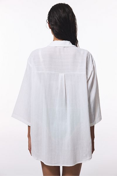 Penti Weißes Sienna Midi-Oversize-Hemd mit V-Ausschnitt
