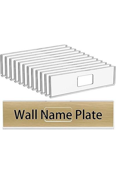 Generic مجموعة من 12 حامل لوحة اسم حائطي من الأكريليك مقاس 2×8 بوصة، حامل لافتة شفاف مع شريط لاصق للمكتب والمنزل والمدرسة