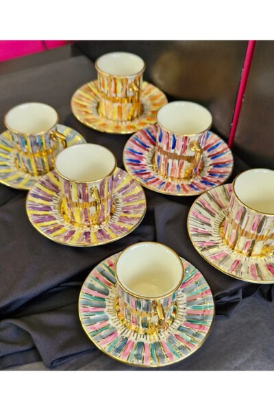 BY.RAYKA PORSELEN El Dekor مجموعة أكواب تزيين يدوية من Gala Porcelain ومجموعة...