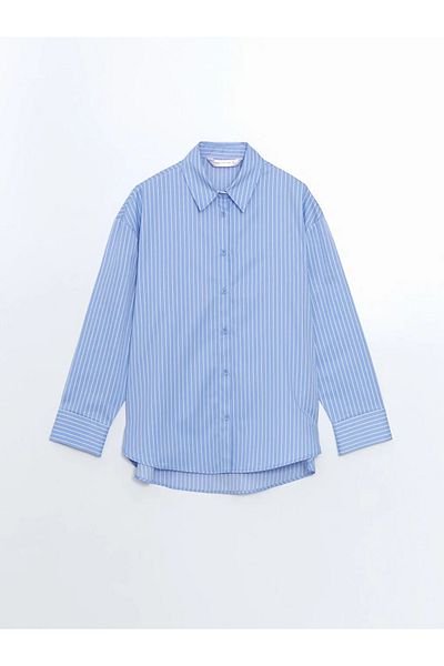 LC Waikiki Дамски пижамен комплект с райета и синя яка LCW DREAM