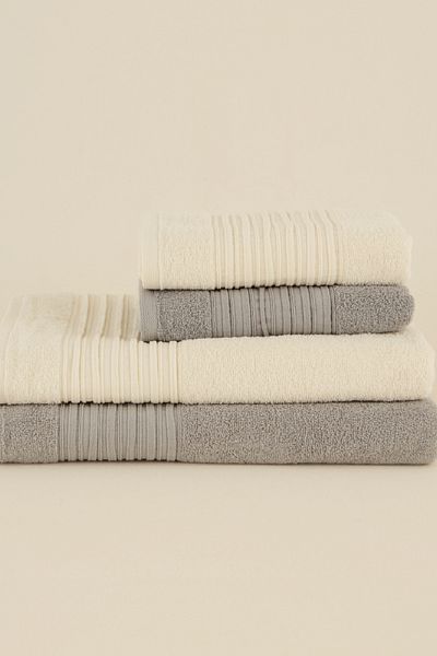 Karaca Home Line Soft 100% Cotton 4 Piece Bath Set Ecru-Grey