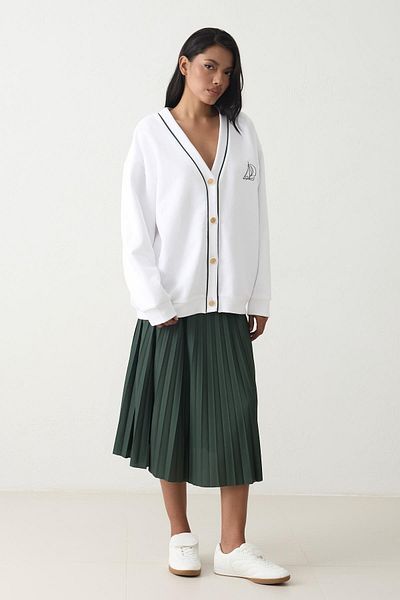 Setre Ecru-Green Sweatshirt with Buttons and Embroidery Detail on the Collar