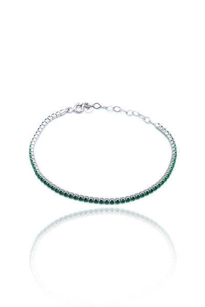 Midyat Nurtaş Gümüş Zümrüt Taşlı 2 mm Su Yolu Model 925 Ayar Gümüş Baget Kadı...