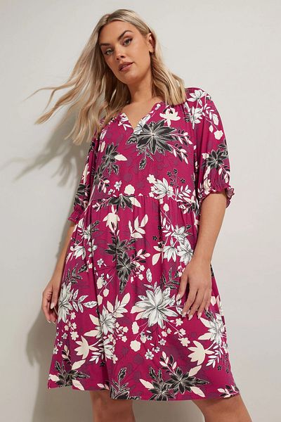 Stil Diva Plus Size V Neck Short Sleeve Floral Print Mini Dress 304079