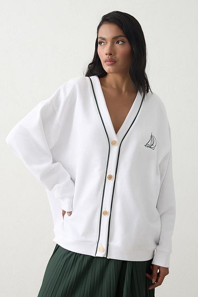 Setre Ecru-Green Sweatshirt with Buttons and Embroidery Detail on the Collar