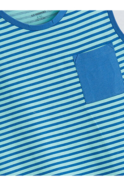 LC Waikiki Lcw Kids Turquoise Crew Neck Striped Boys' Undershirt 2-Pack