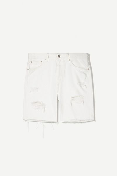 Bershka Ripped denim Bermuda shorts
