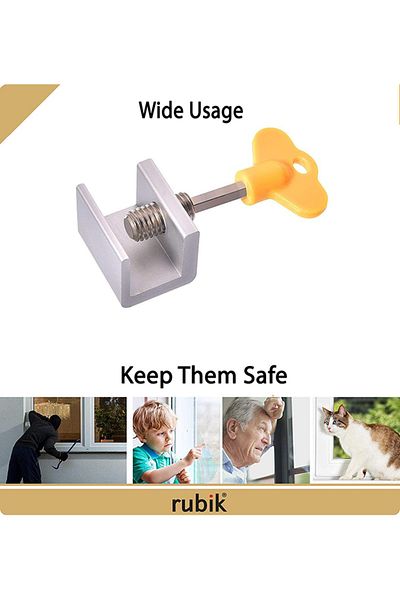 Generic مجموعة من 4 أقفال نوافذ منزلقة من روبيك مع قفل أمان، 1.18 × 0.94 × 0.9 بوصة