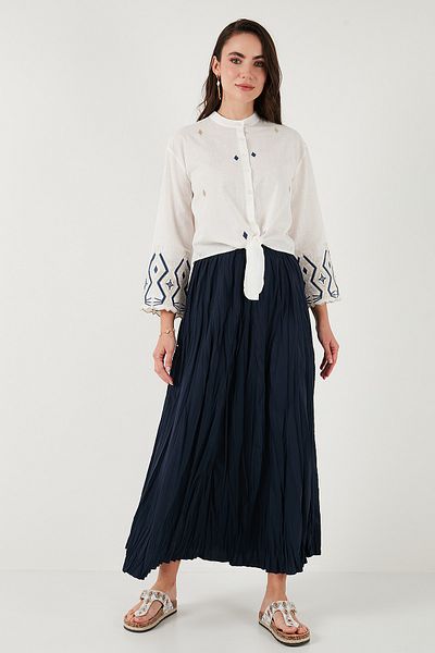 Lela Cotton Embroidered Waist Tied Judge Collar Shirt Shirt 6110097