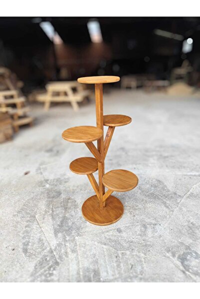 CrkWooden 5 Raflı Ahşap Saksılık Çiçeklik