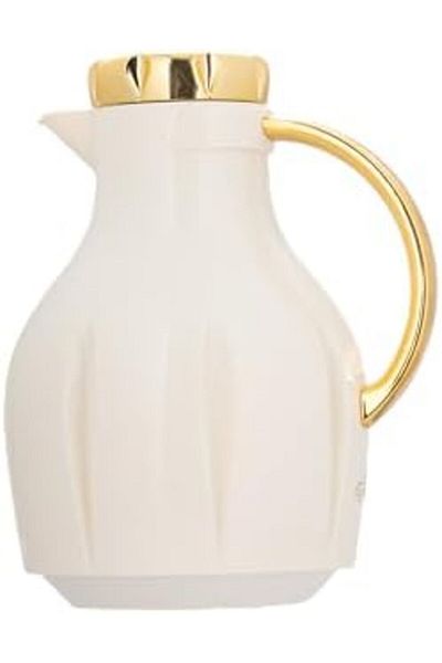 ALSAIF Deva Coffee And Tea Vaccum Flask In Ivory/gold / Leak-proof And Keeps Drinks Hot 1 Liter