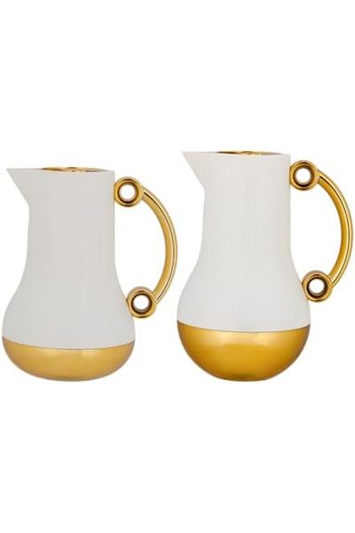 ALSAIF Coffee And Tea Vaccum Flask Set In Ivory/gold / Leak-proof And Keeps Drinks Hot 1.0/0.7 Liter