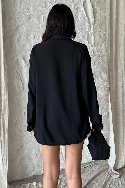 King Brothers Black Linen Look Boyfriend Shirt - Loose Fit Ayrobin