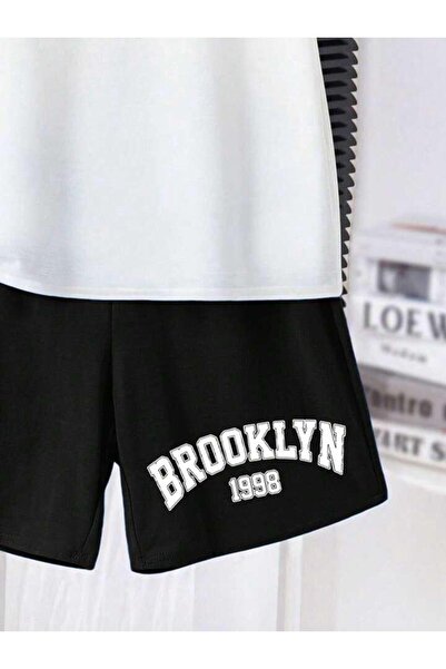 vinraus Girl\Boy White-Black Brooklyn 1988 Printed Shorts-Tshirt Set