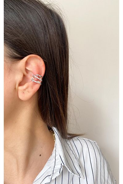 Sacha Accessories Zircon Stone Spiral Silver Ear Cuff Earrings