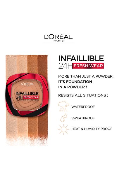 L'Oreal Paris لوريال باريس، كريم أساس Infaillible 24H Fresh Wear على شكل بودرة، 40 كاشمير