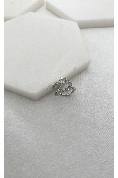 Sacha Accessories Zircon Stone Spiral Silver Ear Cuff Earrings