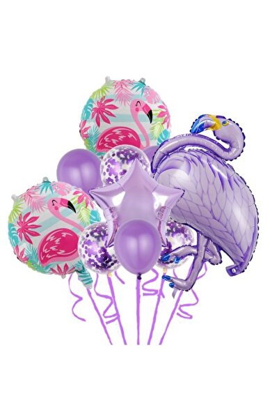 Teo Set Baloane party aniversare, , din Folie de aluminiu si Latex, set din 10 baloane Flamigo Party, 1