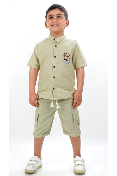 Katre Boy's Summer 2-Piece Shirt and Cargo Pocket Capri Suit
