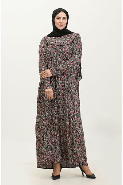 sefamerve Φόρεμα με στάμπα βισκόζης Plus Size - Black Petrol 4473G-01