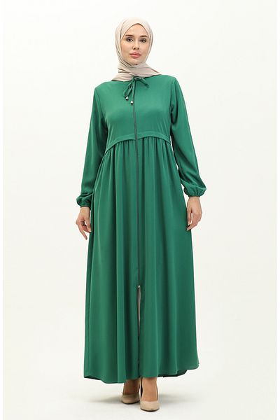 sefamerve Emerald Green Pleated Ferace - 4525-05, με φερμουάρ