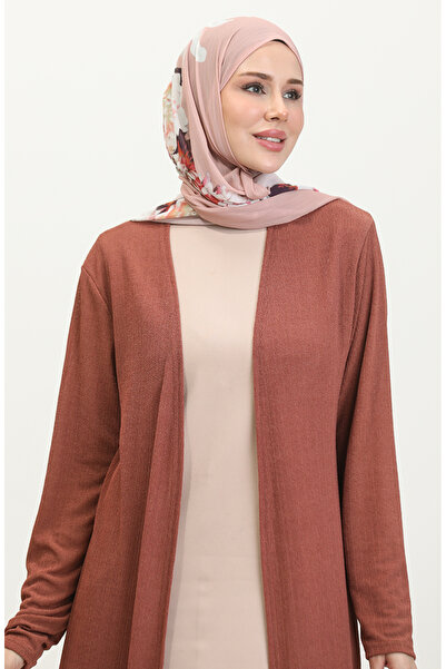 sefamerve 8727-03 Модель довгий темно-червоний простий кардиган