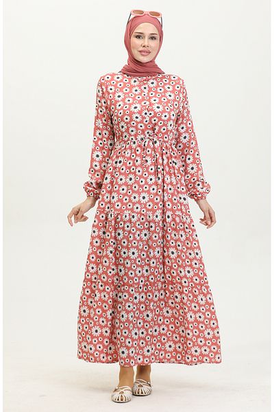 sefamerve Φόρεμα Viscose Dusty Rose Daisy Pattern - 0416-04