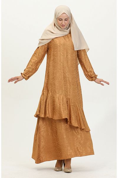 sefamerve Φόρεμα Mustard Jacquard Flounced Detail - 81866-02