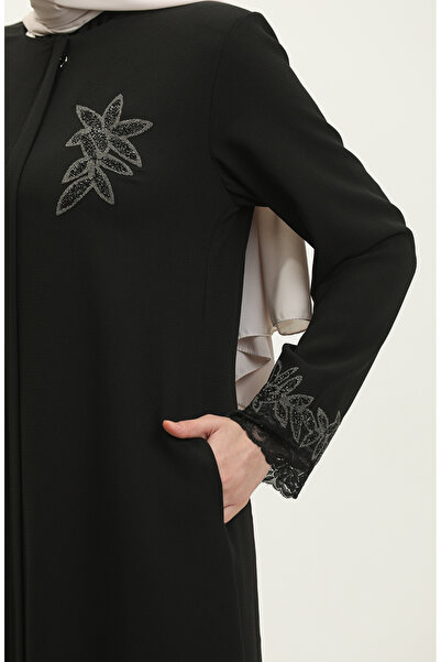 sefamerve Μαύρο Κεντημένο Δαντέλα Ferace 5065-01 - Plus Size