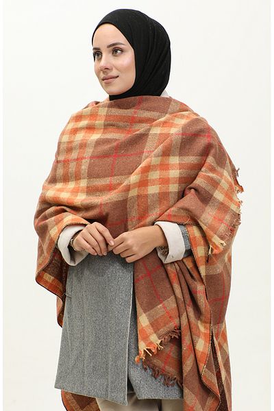 sefamerve 2053-03 Poncho în carouri din coajă de ceapă