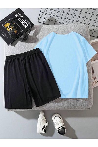 vinraus Set de tricou pentru fetiță/băiat, albastru-negru, Brooklyn NY, din bumbac pieptănat cu imprimeu