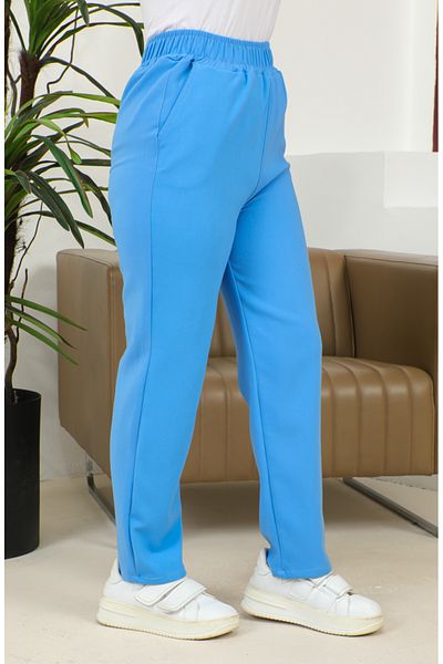 sefamerve Blugi cu picioare late cu talie elastica 5501-02 Albastru