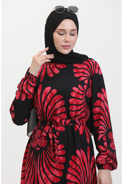 sefamerve Eteği Fırfırlı Kemerli Elbise 50171-06 Bordo