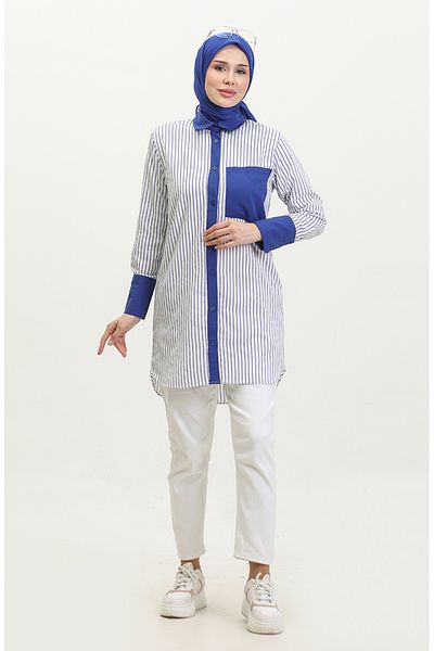 sefamerve Saks 4821-01 Tunic - Ριγέ και γαρνιρισμένο